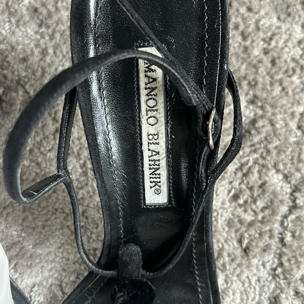 Manolo Blahnik black suede and velvet button shoes size 40.5/10